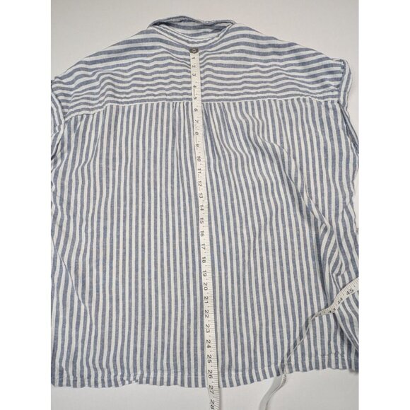 Orvis Linen Blend Womens XL Shirt Blue Striped Coastal Nautical Boat Beach - Picture 12 of 12